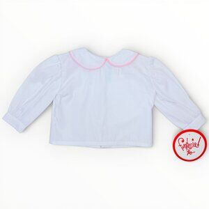 NWT Baby Girls White Pink Piping Long Sleeve Peter Pan Collared Shirt Top 6m